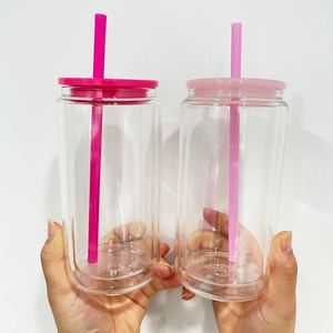 Vaso de Cerveza de Doble Pared de 12oz/15oz con Tapa de PP de Color para Sublimación DIY con Purpurina, Tipo Bola de Nieve, Preperforado - Product Image 4