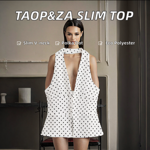 Top Halter con Cuello en V y Estampado de Puntos Vintage para Mujer, Primavera-Verano 2026, Corte Ajustado, Transpirable, Fabricante OEM - Product Image 2