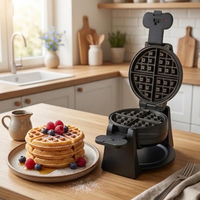 Gaufrier double rotatif noir à base stable, pour gaufres belges de 1 pouce d'épaisseur, à double couche, avec bouton de cuisson rapide, pour snacks et gaufres