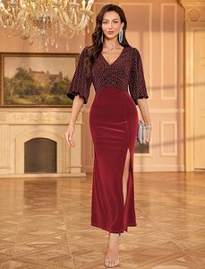 Vestido <span class=keywords><strong>de</strong></span> Cóctel <span class=keywords><strong>de</strong></span> Terciopelo <span class=keywords><strong>de</strong></span> Lujo <span class=keywords><strong>para</strong></span> Mujer, Vestido <span class=keywords><strong>de</strong></span> Fiesta con Lentejuelas y Abertura, Mangas Acampanadas y Cuello en V, Ideal <span class=keywords><strong>para</strong></span> Invitadas <span class=keywords><strong>de</strong></span> <span class=keywords><strong>Boda</strong></span>. - Product Image 6
