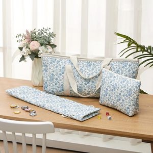 3 Pcs Empty <b>Mahjong</b> Bag <b>Set</b> Thickened Blue Floral Quilted Carrying Bag <b>Set</b> with Two Wrappers Card Bags <b>Mahjong</b> Racks - Product Image 4