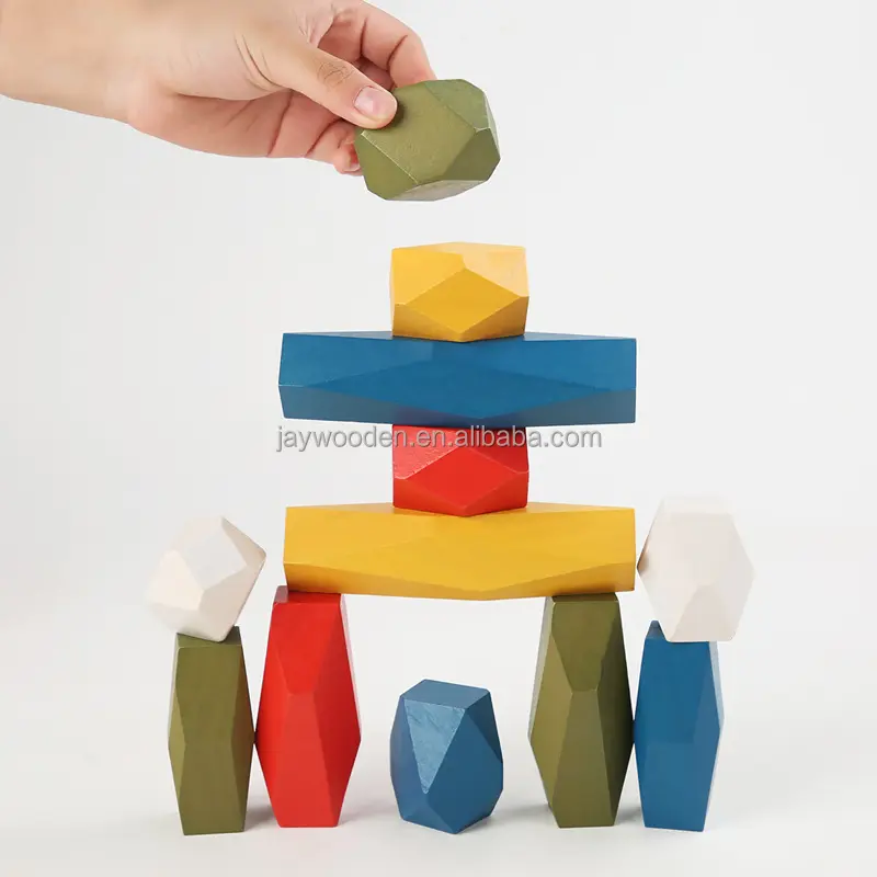 Jouet en bois pour enfants bâtiment bloc d'équilibrage en bois léger jouet éducatif bébé jeu d'empilage pierre de couleur créative