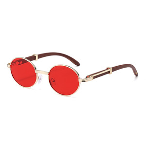 Round Frame Sunglasses 8008 Metal Wood Grain Temples UV400 Protection Unisex Outdoors Cycling Driving - Product Image 2