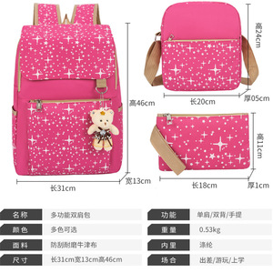 Hot Sale Wholesale Fashion 3 Pcs Set Canvas Teenage Young Girls <b>Child</b> Kids <b>Backpack</b> School Bags - Product Image 2