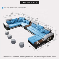 Sofá multifuncional con forma de U para sala de estar, tela Seccional de 7 asientos, moderno, con carga usb