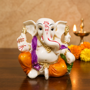 Statue du Dieu Ganesha en résine artisanale de Nirmala Handicrafts, finition décorative traditionnelle |   Idole du dieu hindou Ganesh pour le temple domestique - Product Image 1