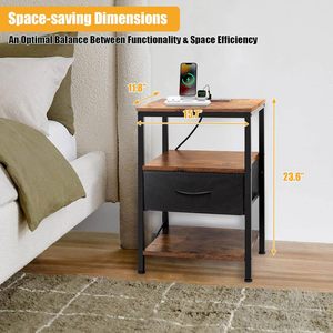 Mesa de Noche Combohome con Patas de Metal y Madera Marrón, con Cajón, Mesa Auxiliar para Sofá, Mesa Lateral para Cama, Sala de Estar - Product Image 2
