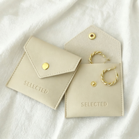 Pochette de rangement pour bijoux en cuir PU avec logo personnalisé - Emballage haut de gamme pour boucles d'oreilles, colliers, bagues - Sac d'emballage pour bijoux avec bouton