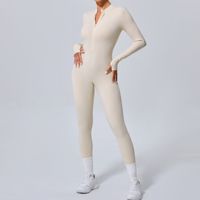 Yoga jumpsuit met lange mouwen voor dames, hoge taille, buikcontrole, één geheel, zachte comfortabele sportkleding voor yoga en sport
