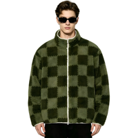Veste en sherpa à carreaux pour homme, fermeture éclair, manteau en polaire d'hiver, fabrication sur mesure, étiquette privée, vente en gros
