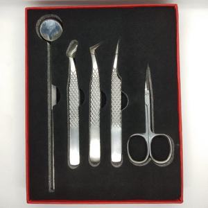 Juego de 5 pinzas de extensión de pestañas de acero inoxidable con agarre de diamante, Punta puntiaguda y mango de espejo, Tijera - Product Image 1