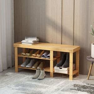 Taburete de bambú multicapa para cambiar zapatos, para entrada, uso doméstico, taburete integrado con asiento, zapatero, fácil almacenamiento - Product Image 3