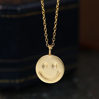Drôle vogue 925 argent sterling rond plaqué or colliers unisexe 18k simplement pièce sourire visage collier pour les femmes