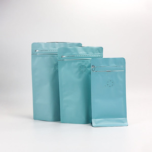 Custom printed black flat bottom coffee bean bags with valve and zipper