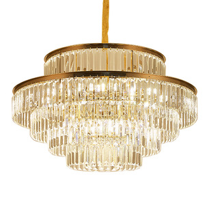 Lámpara de Araña de Cristal con Acabado Dorado, Base para Bombilla E26, LED Blanco Cálido de 3500K, Altura Ajustable, Garantía de 5 Años, Lámpara Colgante Tipo Tambor Grande - Product Image 1