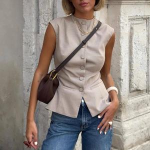 New Arrival Plaid Button up Sleeveless Slim Fit Daily Women Vest Tops Fashion - Product Image 1