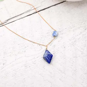 New Autumn And Winter Marine Blue Series Sweater Chain Women Natural Stone Blue Geometric Diamond Pendant