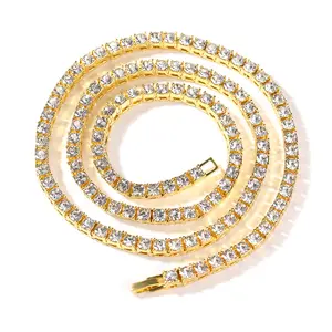 High Quality Fashion Multi 18k gold Colored Cuban CZ Chain Stone Diamond Tennis Necklace for Women
