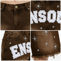Shorts en jean déchirés pour hommes, taille haute, coupe ample, effet Monkey Wash, avec broderie, patchs, strass et teinture effilochée, fournisseur en gros sur mesure
