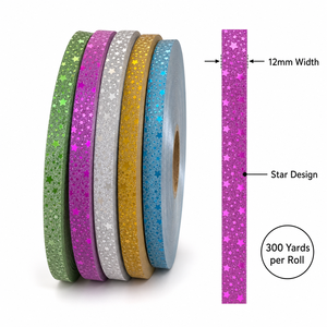 Cinta Brillante de 12 mm, 300 Yardas por Rollo, Cinta Metálica Multicolor para Decoración de Bodas, Envoltura de Regalos y Fiestas en Tailandia - Product Image 1