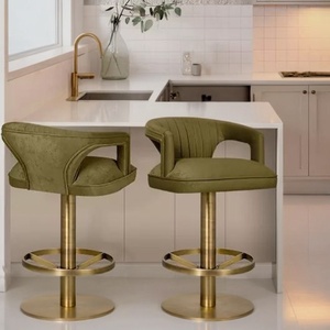 Mobilier de bar moderne Chaise de bar minimaliste de luxe personnalisée en <span class=keywords><strong>acier</strong></span> inoxydable Tabourets de bar rembourrés en velours à cadre de haute qualité - Product Image 1