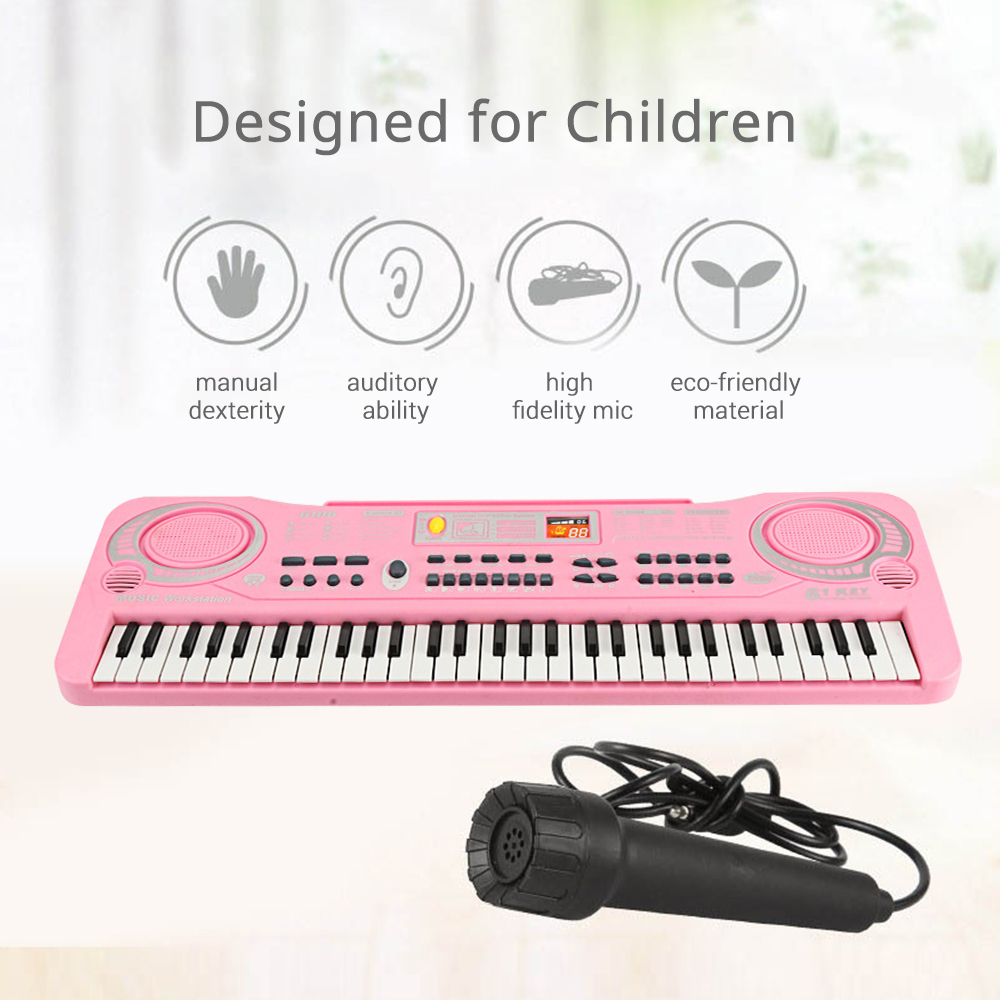 61-Key Electronic Keyboard Portable Digital Music Piano + USB+Mic+ Music Stand e