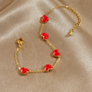 Heart Shaped Gold Plated <b>Bracelet</b> <b>Red</b> Charm Unisex Jewelry Gift Accessory - Product Image 3