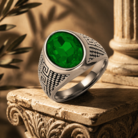 Cincin Pria JLM Wholesale Premium Titanium Steel Vintage Greek Key Oval Gemstone, Perhiasan Biker Statement
