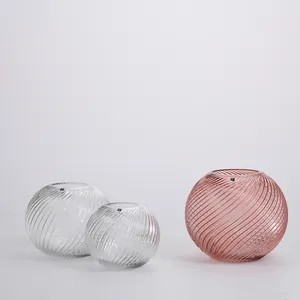 Прозрачная или цветная розовая круглая стеклянная ваза для украшения дома, столешница, Цветочная стеклянная ваза, поставка от производителя