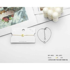 Bracciale in Acciaio Inossidabile Acero con Ciondolo Lettera K Monofacciale da 1 cm, Gioielli Moda Donna - Product Image 1