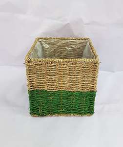 Eco-Friendly Handwoven Seagrass Plant <b>Pot</b> for B2B Export Natural Woven Rattan Basket with Protective Plastic Liner - Product Image 2