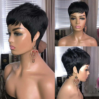 Pixie Cut Full Machine Made Perruque de cheveux humains Couleur noire naturelle Utilisation quotidienne de fête Perruques courtes et droites Pixie Curly