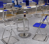 Meubles de restaurant modernes, table en acier inoxydable, chaise pliante renforcée en acrylique transparent, combinaison table et chaise pour usage commercial