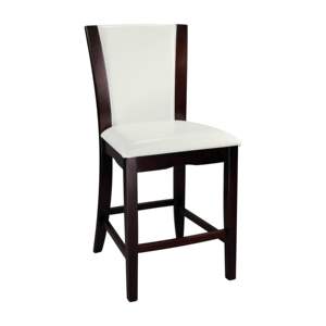 DB Modern Contemporary Set of 2 Counter Height <b>Dining</b> <b>Chairs</b> <b>White</b> Faux Leather Upholstered Espresso Finish Hardwood Solid Seat - Product Image 1