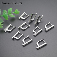 Vente en gros de fermoirs pour boucles d'oreilles rectangulaires en plaqué or 18 carats et argent, sertis de zirconiums cubiques, pour la fabrication de bijoux