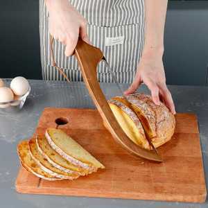 เครื่องตัดขนมปังแบบโฮมเมดใบมีดหยักสแตนเลสและไม้อะคาเซียเป็นมิตรกับสิ่งแวดล้อมทันสมัยสำหรับแป้งโดว์และบาแกต - Product Image 2