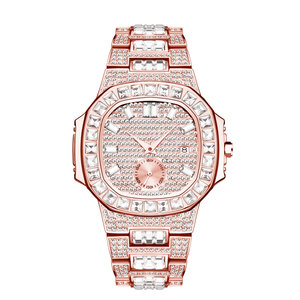 Montre pour homme tendance punk hip hop, entièrement sertie de diamants, or, étanche, calendrier, quartz - Product Image 6