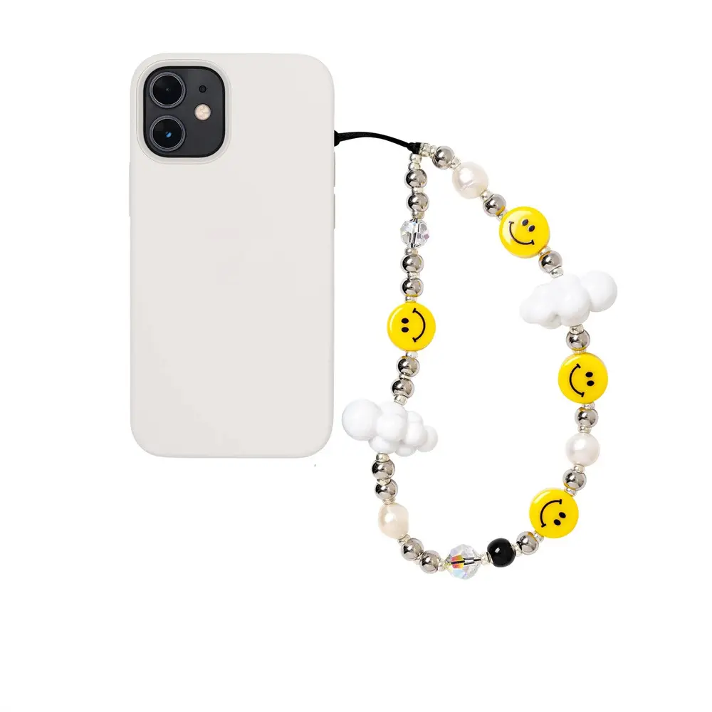 KKBEAD Smiley nuage blanc fait à la main perlé bracelet de téléphone portable femme chaîne de téléphone portable