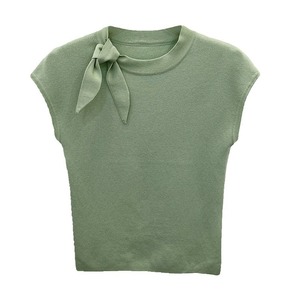 Strappy Round Neck Short <strong>Sleeve</strong> Knit T-Shirt for Women 2026 Summer New Slim Fit Versatile Small <strong>Flutter</strong> <strong>Sleeve</strong> <strong>Top</strong> - Product Image 6