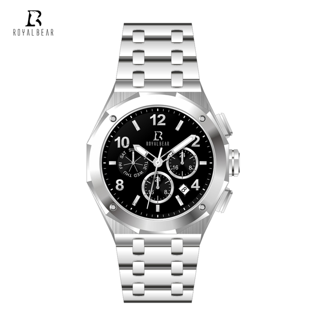 Wholesale ODM OEM 5 ATM Date Black Stainless Steel Silver Male Luxury Brand Chronograph Classic Quartz Men Wrist Watch