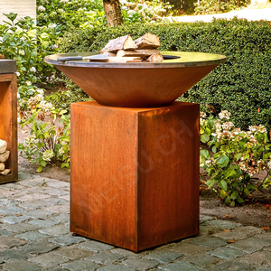 Ensemble barbecue en acier corten MEISU.CH pour camping / Barbecue extérieur au charbon de bois / <span class=keywords><strong>Table</strong></span> de barbecue en métal avec foyer - Product Image 1