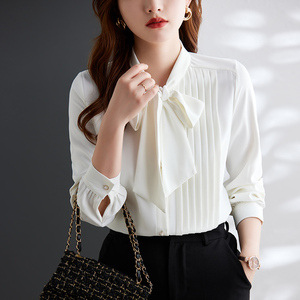 Camisa Feminina 2025 Novo Vestido Formal Profissional Entrevista Ferramentas Camisa de Manga Comprida Bow Casaco Early Autumn - Product Image 6
