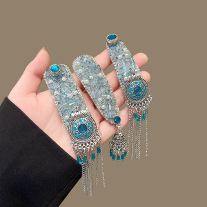 <span class=keywords><strong>Pince</strong></span> à cheveux BB de style ethnique avec strass et pompon, artisanat lourd, cristal de haute qualité, élégante, accessoire capillaire pour femme, cadeau - Product Image 1