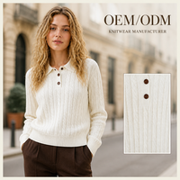 Pull en tricot épais à col boutonné en viscose et acrylique, style français, pour femme, style coréen, OEM, pour l'automne