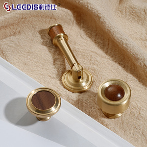 LGCDis Vintage Walnut Brass Cabinet Handle Round Drawer <b>Knob</b> Scandinavian Style Durable Furniture Hardware - Product Image 1