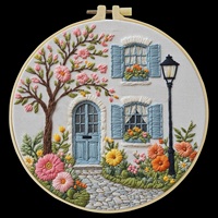 Decoración de pared para el Día de la Madre: Aro de arte bordado de algodón hecho a mano con diseño de perro y amapola, temática de amor, forma redonda botánica, decoración para el hogar.