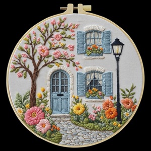 Decorazione Murale Rotonda in Cotone Ricamato a Tema Amore e Botanico, Fatta a Mano, Personalizzata per la <span class=keywords><strong>Festa</strong></span> della Mamma, con Motivo Cane e Papavero - Product Image 4