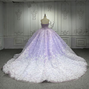 Robe de bal Jancember 6902 Lilac Ombre, sans bretelles, pour Quinceañera, avec pétales de fleurs 3D, tulle scintillant - Product Image 4