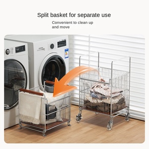 Panier de rangement pour vêtements sales en fer <span class=keywords><strong>à</strong></span> double couche moyen ancien <span class=keywords><strong>chariot</strong></span> mobile domestique avec roues de séparation paniers sacs <span class=keywords><strong>à</strong></span> <span class=keywords><strong>linge</strong></span> - Product Image 4