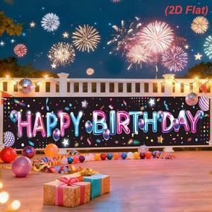 Schwarzes Buntes Happy <span class=keywords><strong>Birthday</strong></span> Banner Hintergrund-Schild für Jungen Mädchen Babys Kinder Innen- und Außenbereich Partydekoration - Product Image 5